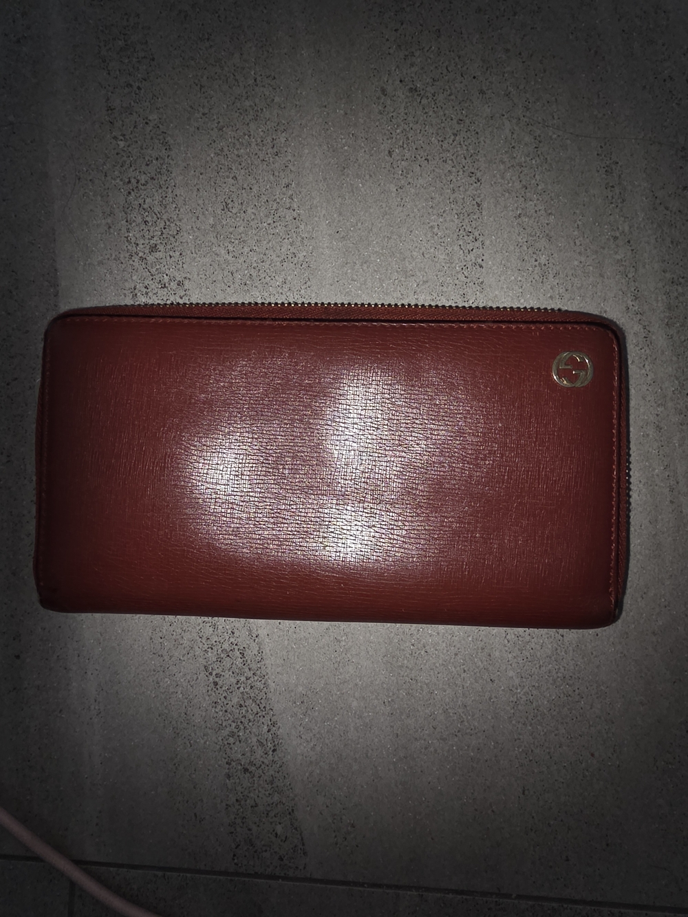 Gucci Burgundy Zip-Around Leather Wallet with Gold Logo